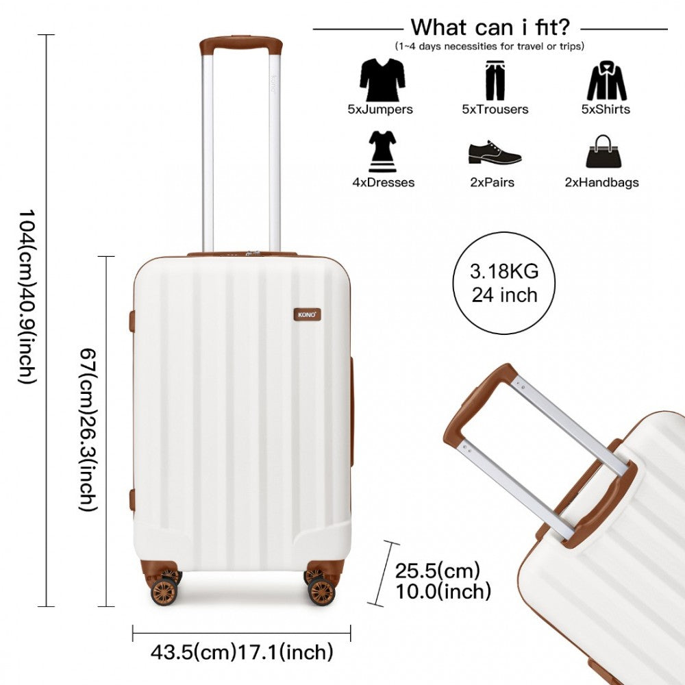 3-Piece Striped ABS+PC Hard Shell Luggage Set with 360-Degree Spinner Wheels – 19/24/28-Inch – Cream