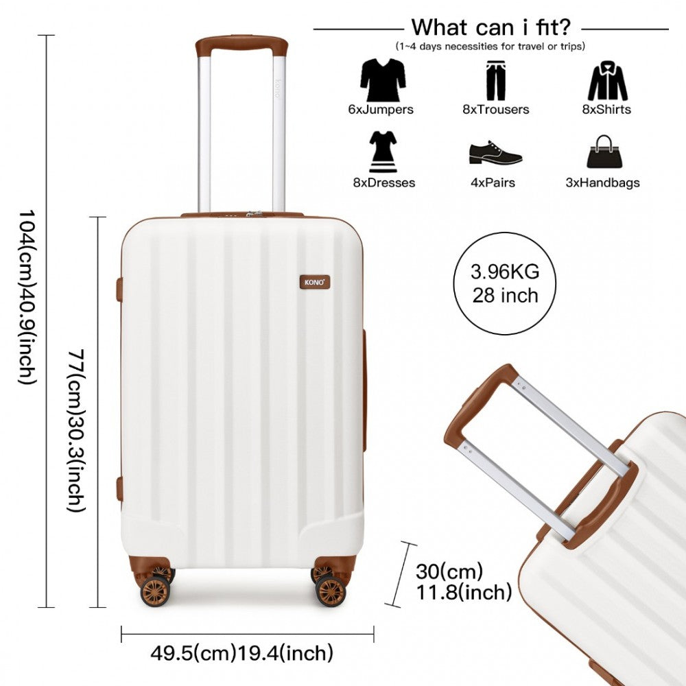 3-Piece Striped ABS+PC Hard Shell Luggage Set with 360-Degree Spinner Wheels – 19/24/28-Inch – Cream