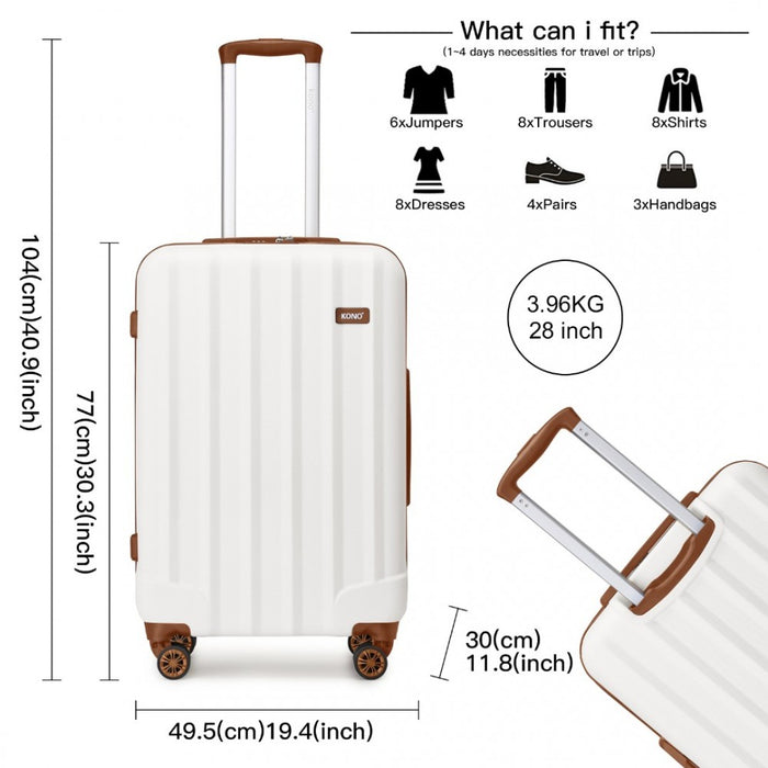 3-Piece Striped ABS+PC Hard Shell Luggage Set with 360-Degree Spinner Wheels – 19/24/28-Inch – Cream