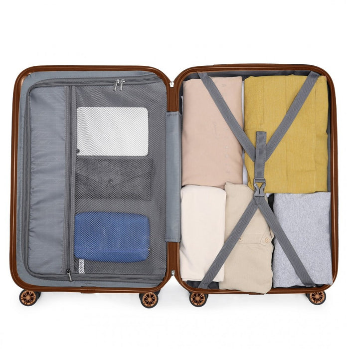 3-Piece Striped ABS+PC Hard Shell Luggage Set with 360-Degree Spinner Wheels – 19/24/28-Inch – Cream