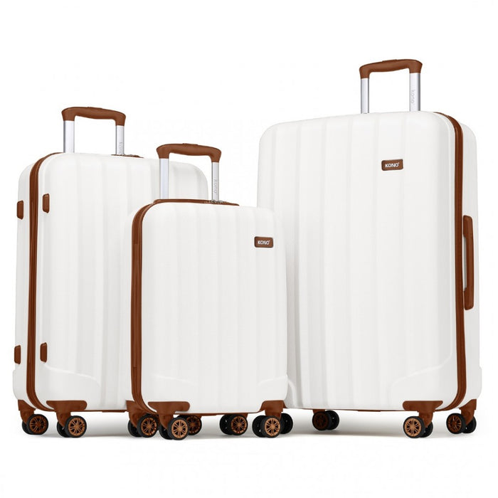 3-Piece Striped ABS+PC Hard Shell Luggage Set with 360-Degree Spinner Wheels – 19/24/28-Inch – Cream