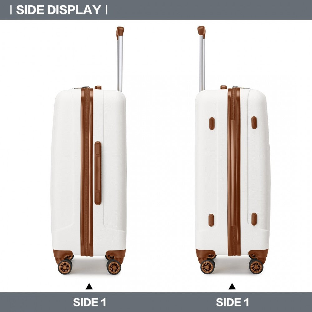 3-Piece Striped ABS+PC Hard Shell Luggage Set with 360-Degree Spinner Wheels – 19/24/28-Inch – Cream