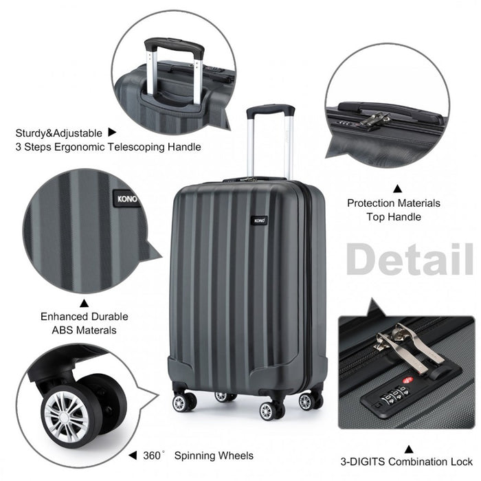 ABS+PC Hard Shell Cabin Luggage with Vertical Stripes – 19-Inch – Grey