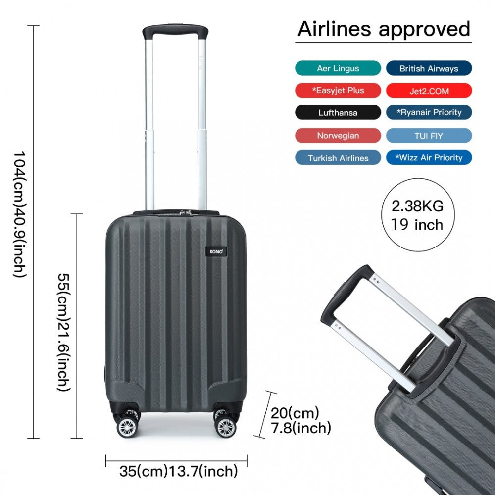 ABS+PC Hard Shell Cabin Luggage with Vertical Stripes – 19-Inch – Grey