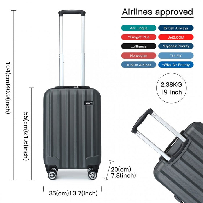 ABS+PC Hard Shell Cabin Luggage with Vertical Stripes – 19-Inch – Grey
