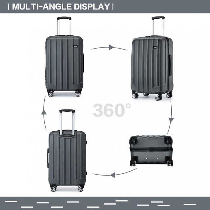 Striped ABS+PC Hard Shell Luggage with 360-Degree Spinner Wheels – 24-Inch – Grey