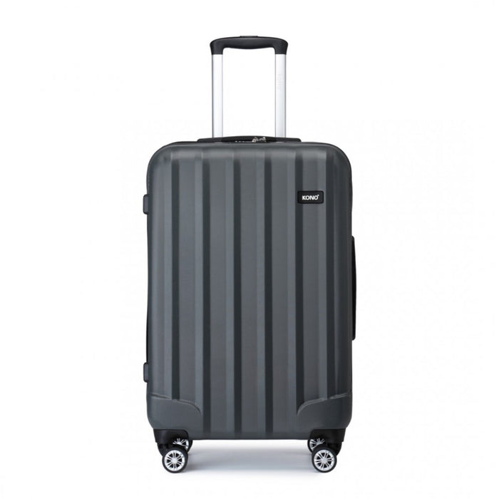 Striped ABS+PC Hard Shell Luggage with 360-Degree Spinner Wheels – 24-Inch – Grey