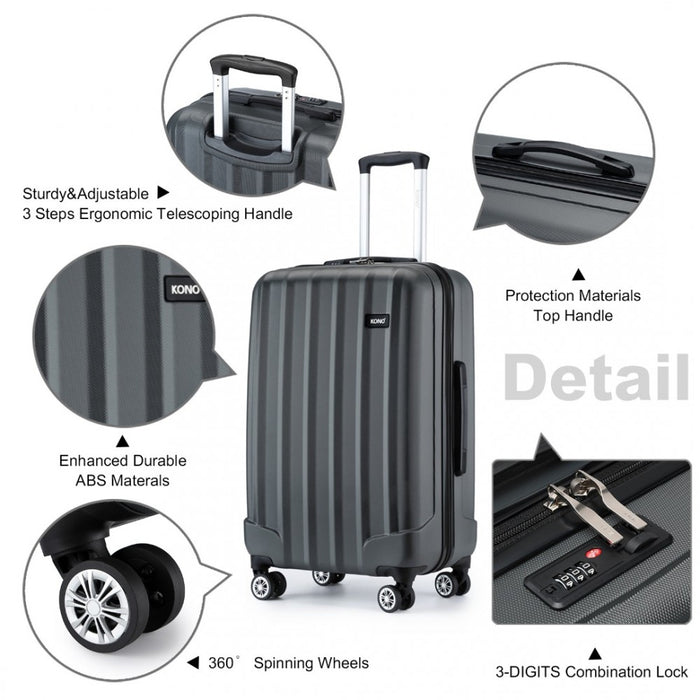 Striped ABS+PC Hard Shell Luggage with 360-Degree Spinner Wheels – 28-Inch – Grey