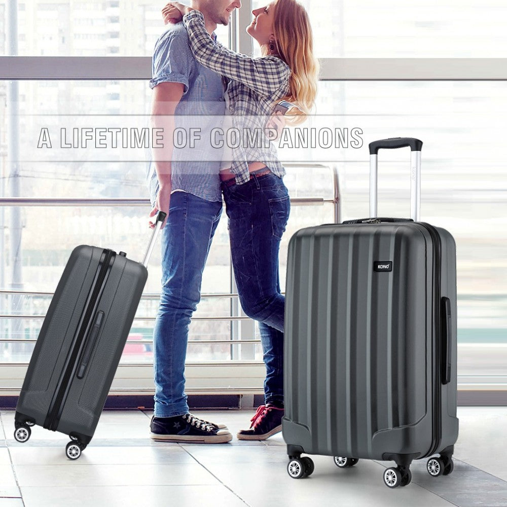 Striped ABS+PC Hard Shell Luggage with 360-Degree Spinner Wheels – 28-Inch – Grey