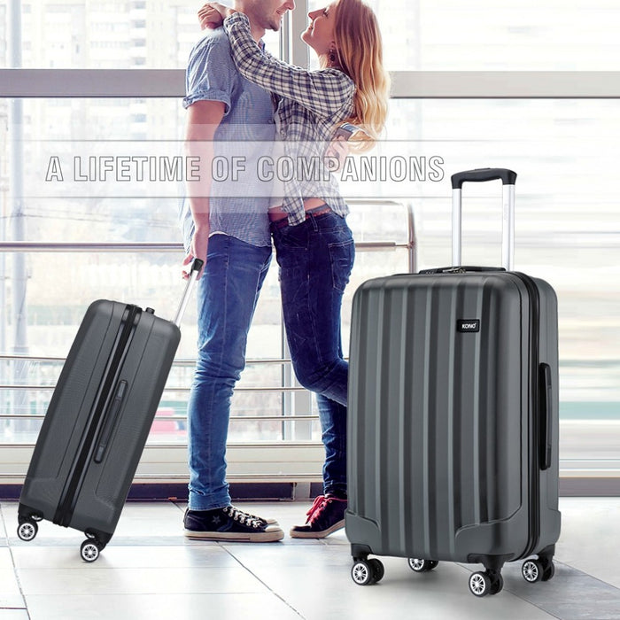 Striped ABS+PC Hard Shell Luggage with 360-Degree Spinner Wheels – 28-Inch – Grey