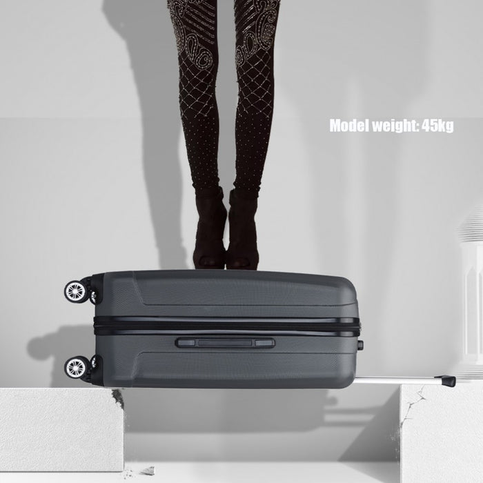 Striped ABS+PC Hard Shell Luggage with 360-Degree Spinner Wheels – 24-Inch – Grey