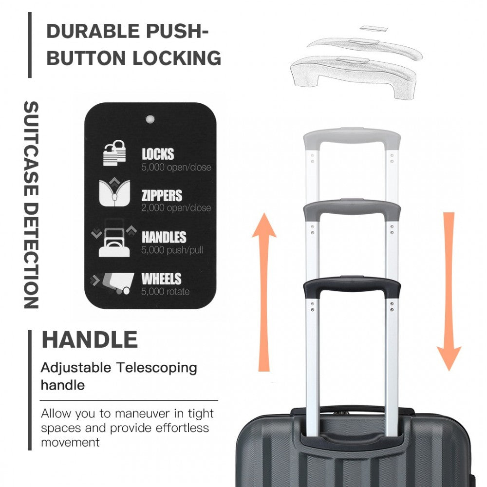 Striped ABS+PC Hard Shell Luggage with 360-Degree Spinner Wheels – 28-Inch – Grey