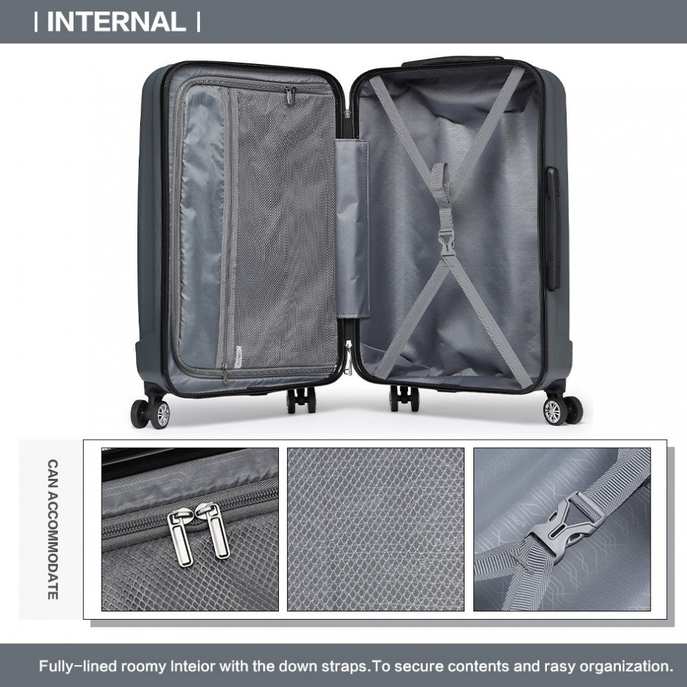 Striped ABS+PC Hard Shell Luggage with 360-Degree Spinner Wheels – 28-Inch – Grey