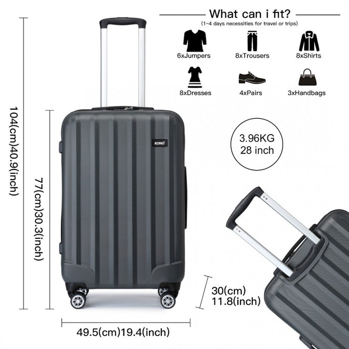Striped ABS+PC Hard Shell Luggage with 360-Degree Spinner Wheels – 28-Inch – Grey