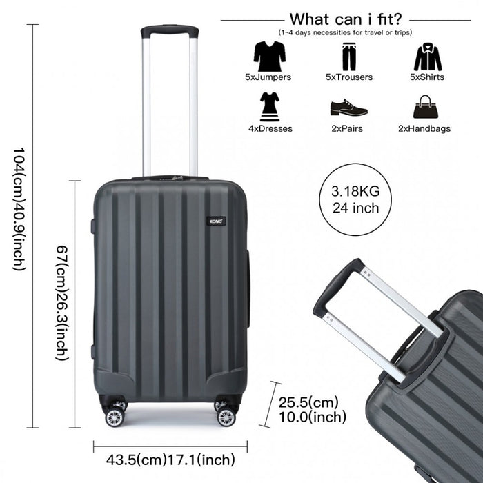 3-Piece Striped ABS+PC Hard Shell Luggage Set with 360-Degree Spinner Wheels – 19/24/28-Inch – Grey