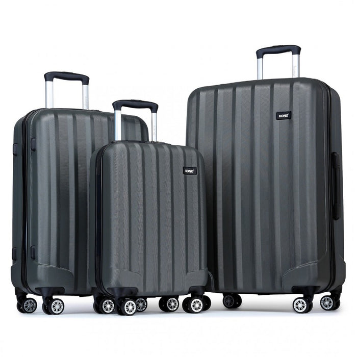 3-Piece Striped ABS+PC Hard Shell Luggage Set with 360-Degree Spinner Wheels – 19/24/28-Inch – Grey