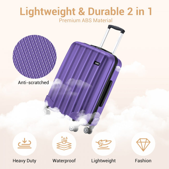 Striped ABS+PC Hard Shell Luggage with 360-Degree Spinner Wheels – 24-Inch – Purple