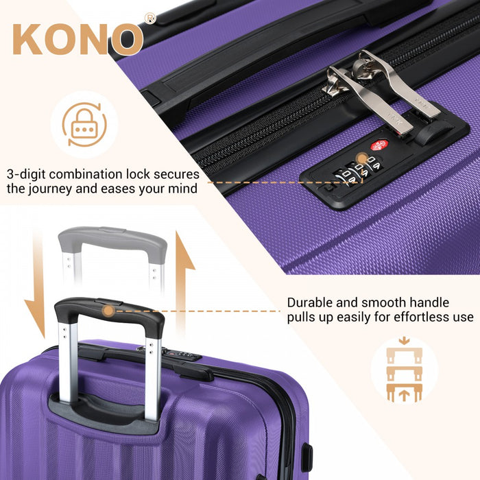Striped ABS+PC Hard Shell Luggage with 360-Degree Spinner Wheels – 24-Inch – Purple