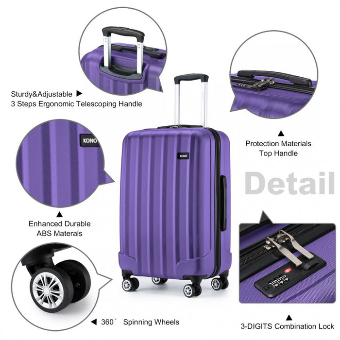 Striped ABS+PC Hard Shell Luggage with 360-Degree Spinner Wheels – 24-Inch – Purple