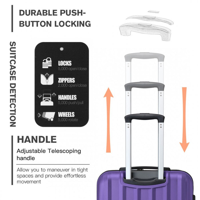 Striped ABS+PC Hard Shell Luggage with 360-Degree Spinner Wheels – 28-Inch – Purple