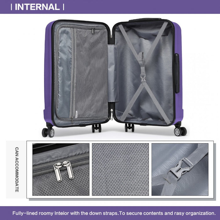 Striped ABS+PC Hard Shell Luggage with 360-Degree Spinner Wheels – 28-Inch – Purple