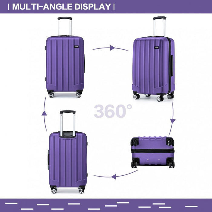 Striped ABS+PC Hard Shell Luggage with 360-Degree Spinner Wheels – 28-Inch – Purple