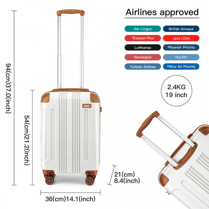 Lightweight Compact ABS Hard Shell Cabin Suitcase Travel Carry-On Luggage – 19-Inch – Cream