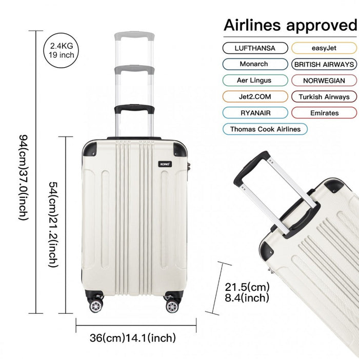 Lightweight Compact ABS Hard Shell Cabin Suitcase Travel Carry-On Luggage – 19-Inch – Beige
