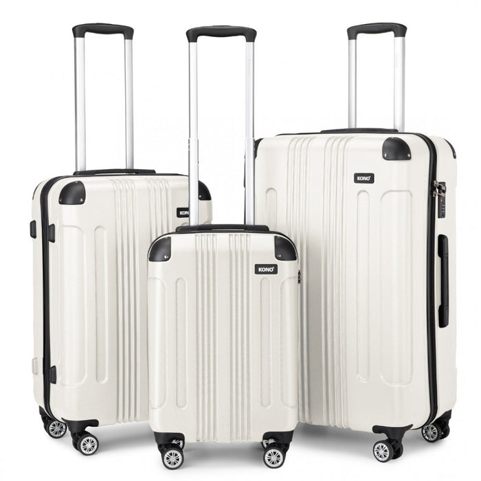 3-Piece Lightweight Compact ABS Hard Shell Travel Luggage Set – 19/24/28-Inch – Beige