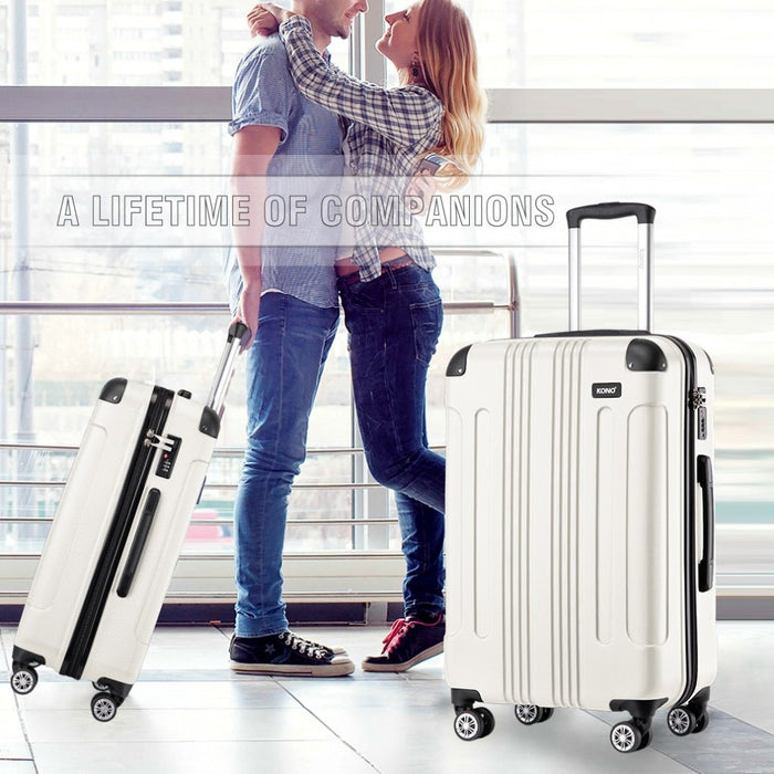 3-Piece Lightweight Compact ABS Hard Shell Travel Luggage Set – 19/24/28-Inch – Beige