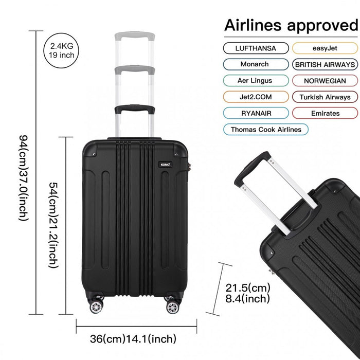 Lightweight Compact ABS Hard Shell Cabin Suitcase Travel Carry-On Luggage – 19-Inch – Black