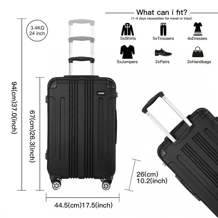 Lightweight Compact ABS Hard Shell Travel Luggage – 24-Inch – Black