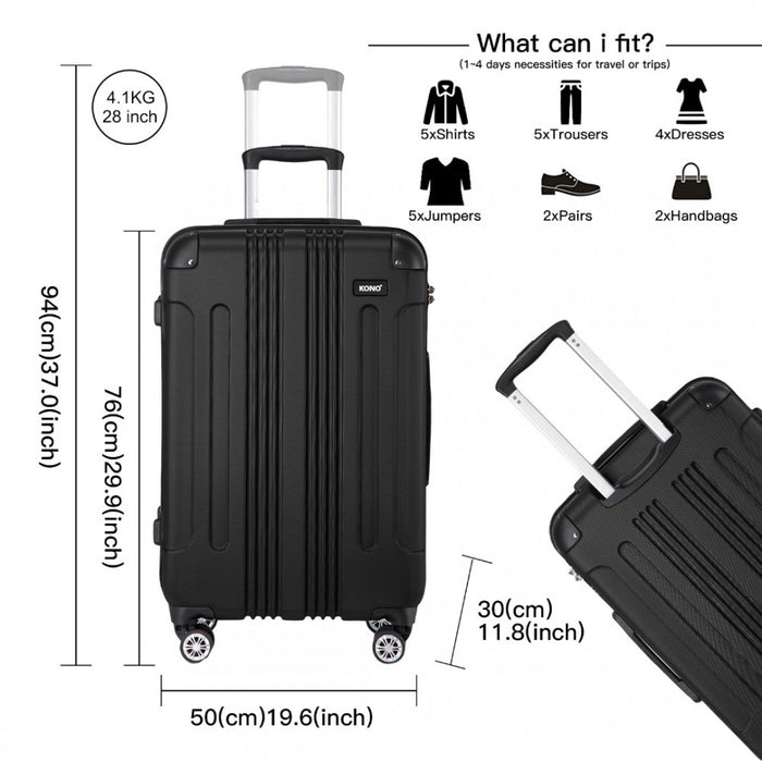 Lightweight Compact ABS Hard Shell Travel Luggage – 28-Inch – Black
