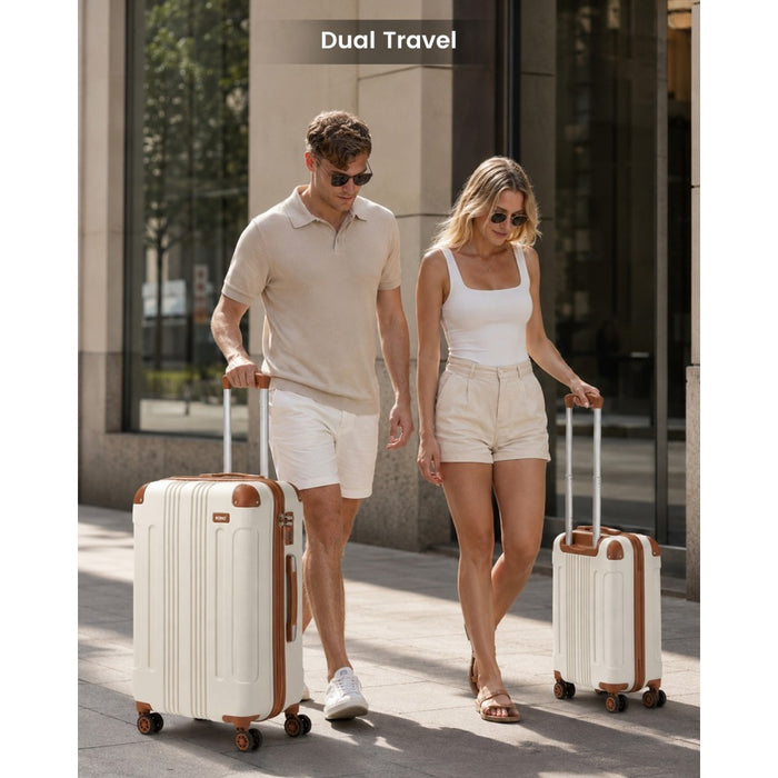 Lightweight Compact ABS Hard Shell Travel Luggage – 24-Inch – Cream