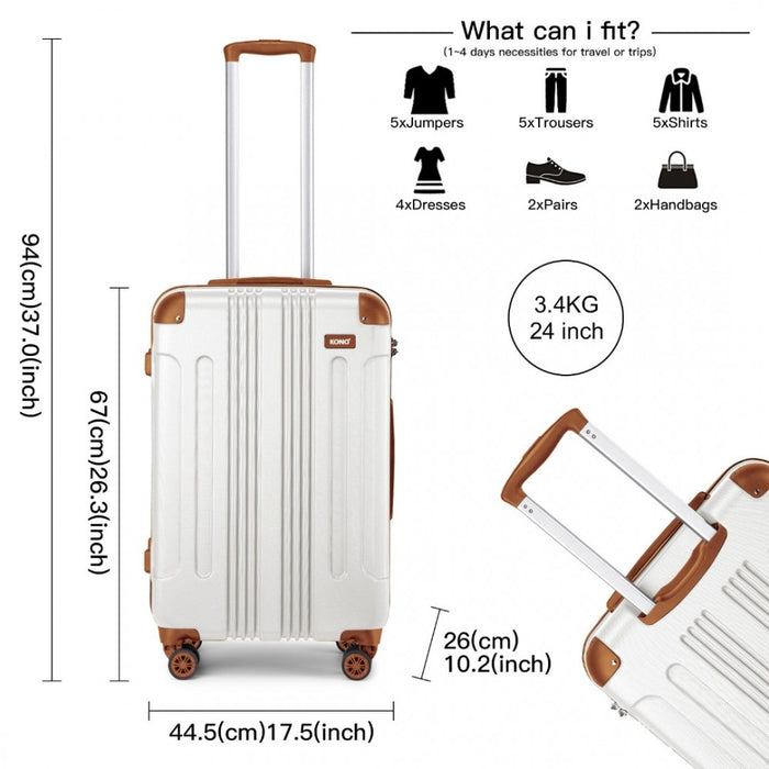 Lightweight Compact ABS Hard Shell Travel Luggage – 24-Inch – Cream