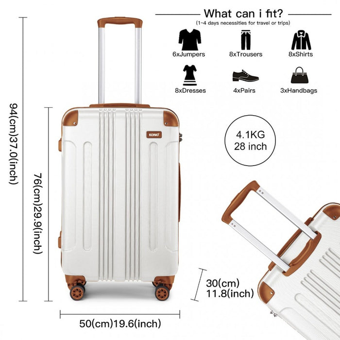 Lightweight Compact ABS Hard Shell Travel Luggage – 28-Inch – Cream