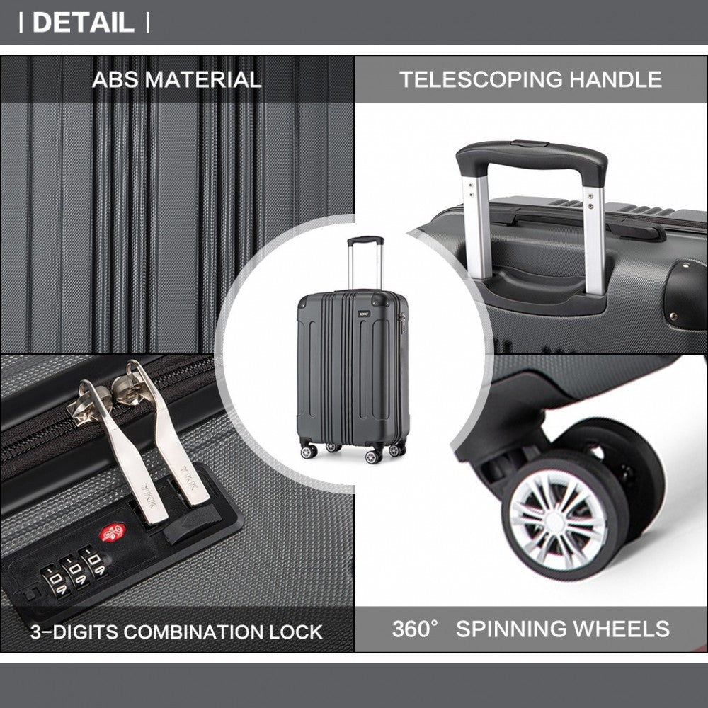 Lightweight Compact ABS Hard Shell Cabin Suitcase Travel Carry-On Luggage – 19-Inch – Grey