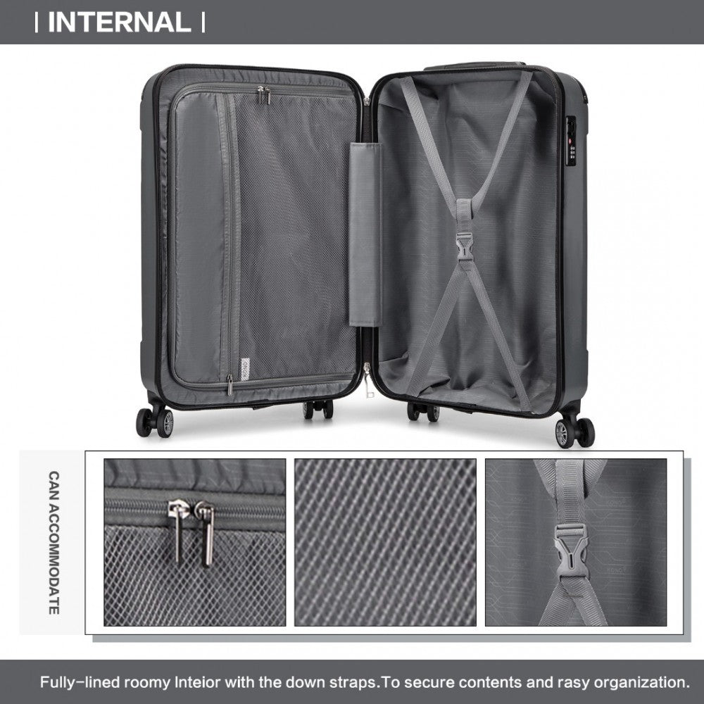 Lightweight Compact ABS Hard Shell Cabin Suitcase Travel Carry-On Luggage – 19-Inch – Grey