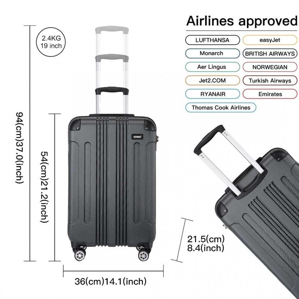 Lightweight Compact ABS Hard Shell Cabin Suitcase Travel Carry-On Luggage – 19-Inch – Grey