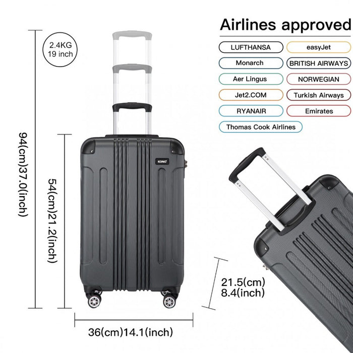 Lightweight Compact ABS Hard Shell Cabin Suitcase Travel Carry-On Luggage – 19-Inch – Grey