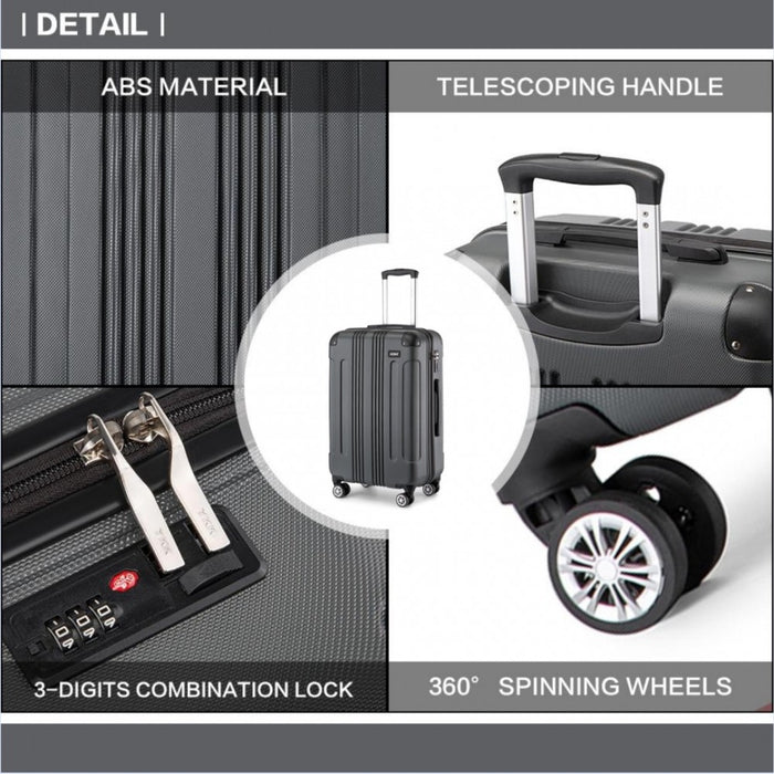 Lightweight Compact ABS Hard Shell Travel Luggage – 24-Inch – Grey