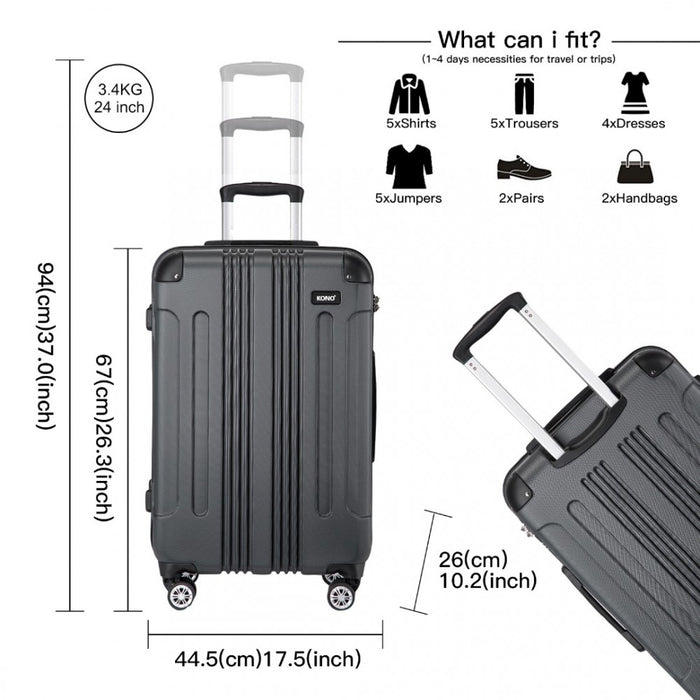 Lightweight Compact ABS Hard Shell Travel Luggage – 24-Inch – Grey