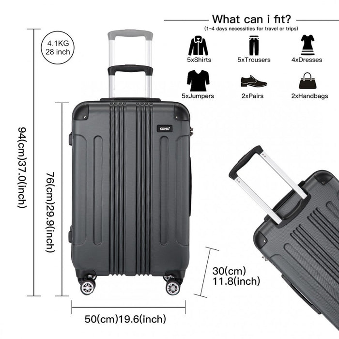 3-Piece Lightweight Compact ABS Hard Shell Travel Luggage Set – 19/24/28-Inch – Grey