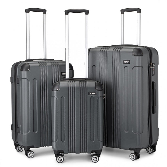 3-Piece Lightweight Compact ABS Hard Shell Travel Luggage Set – 19/24/28-Inch – Grey