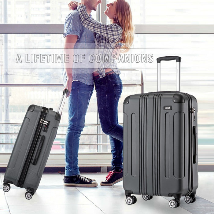 3-Piece Lightweight Compact ABS Hard Shell Travel Luggage Set – 19/24/28-Inch – Grey