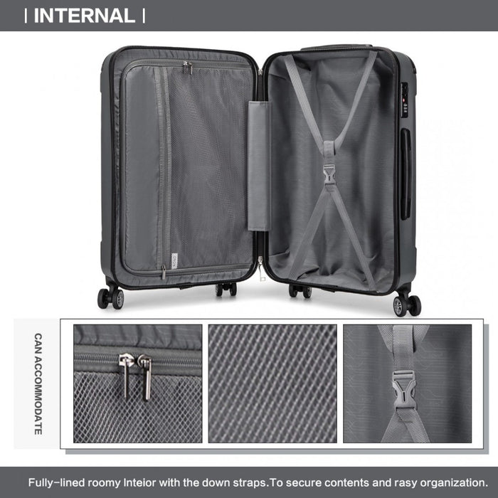 3-Piece Lightweight Compact ABS Hard Shell Travel Luggage Set – 19/24/28-Inch – Grey