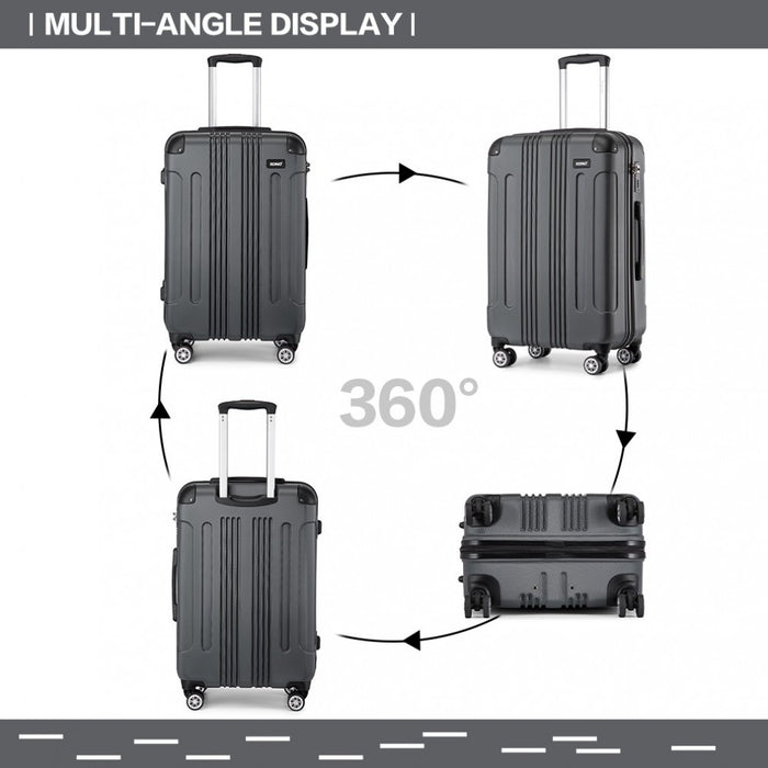3-Piece Lightweight Compact ABS Hard Shell Travel Luggage Set – 19/24/28-Inch – Grey