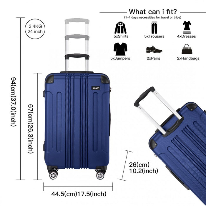 3-Piece Lightweight Compact ABS Hard Shell Travel Luggage Set – 19/24/28-Inch – Navy
