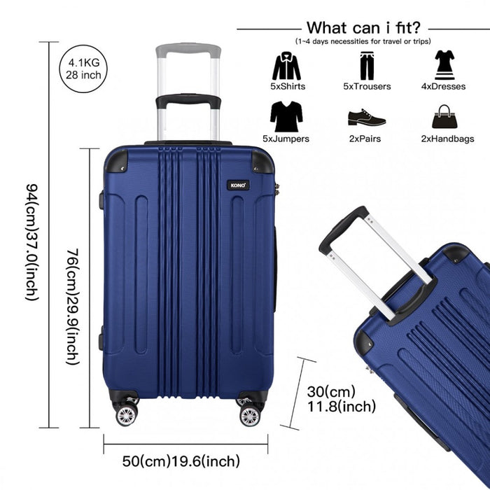 3-Piece Lightweight Compact ABS Hard Shell Travel Luggage Set – 19/24/28-Inch – Navy