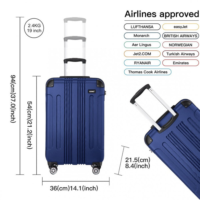 3-Piece Lightweight Compact ABS Hard Shell Travel Luggage Set – 19/24/28-Inch – Navy